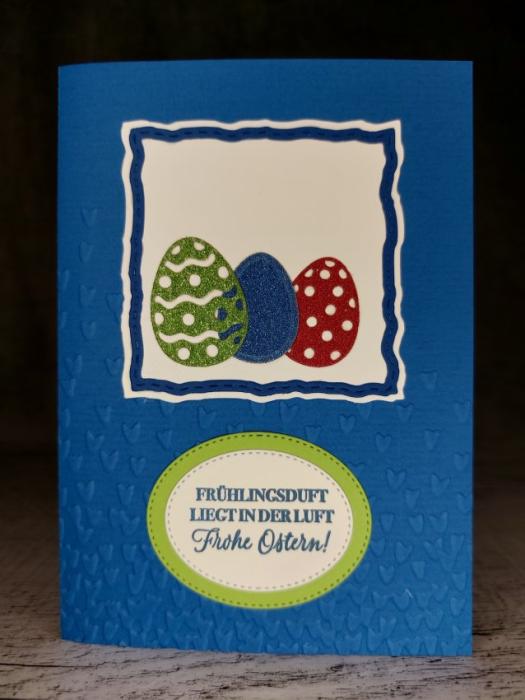 Grußkarte Ostern Frühlingsduft Eier blau handgemacht
